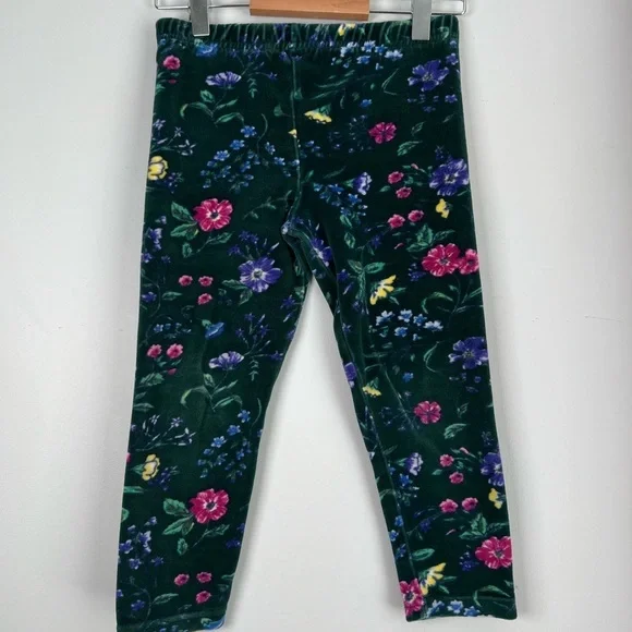 Vintage Floral Velour Leggings Pants The Rugged Bear Green Girls Size 4 - Picture 1 of 5